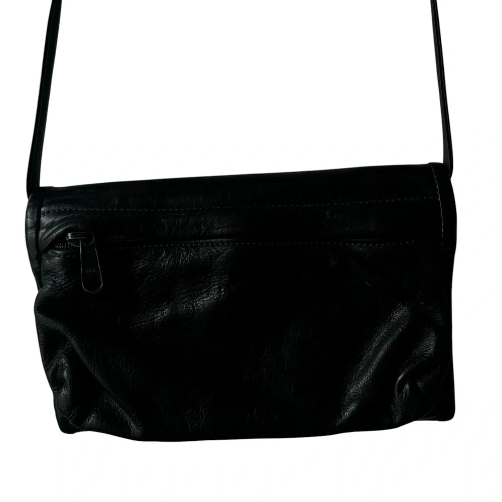 Julia Duren Vintage Rainguarded Leather Black Crossbody Envelope Wallet Bag